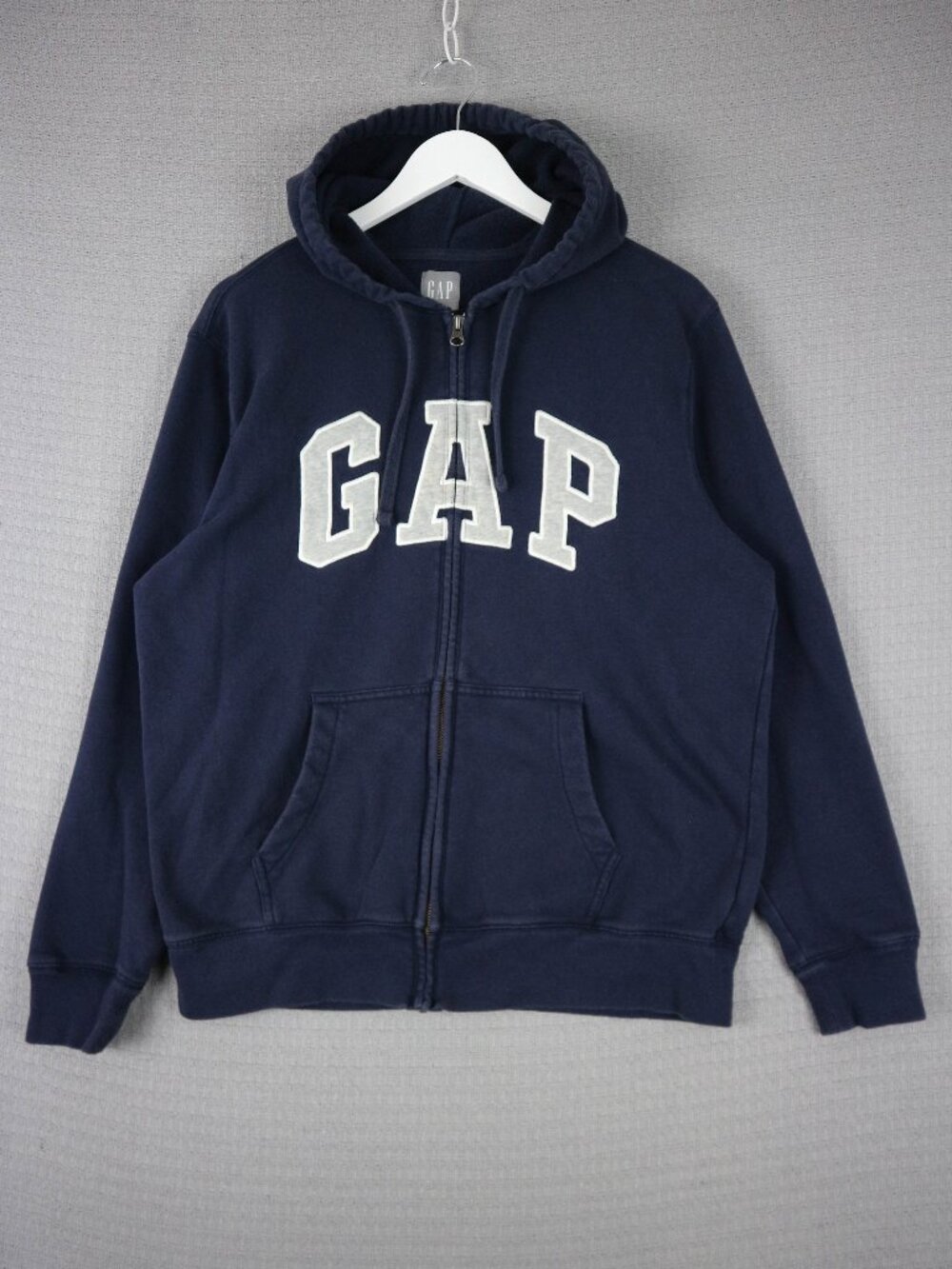 GAP Spellout Hoodie Navy Mens Zip Up Large Y2K